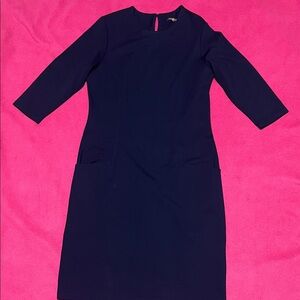 Tailored Navy Long-Sleeve Sheath Dress